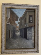 Śliczny olejny obraz - zaułek. St. Posytak Lata 60