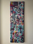 Obraz ręcznie malowany na płótnie 40 x 120 cm - abstrakcyjne twarze