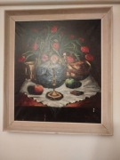 Antyk Obraz olejny , martwa natura , kwiaty i owoce!!