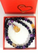 NASZYJNIK UNIKAT KAMIEŃ CYTRYN BRAZYLIJSKI AMETYST TURMALIN SZNUREK 