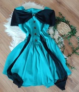 niebieska turkusowa retro vintage sukienka weselna z lat 80tych 90tych