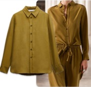 ZARA koszula, 100% jedwab naturalny, oliwkowa, ZW COLLECTION, r. M jak S