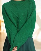 WÓLCZANKA SWETER ZIELONY PLECIONY SWETEREK JESIEŃ OVERSIZE