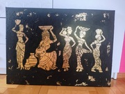 Obraz akryl złoto ręcznie malowany 70x50 faktura kobiety czerń podobrazie 