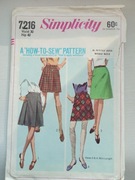 SIMPLICITY 7216 wykrój krawiecki vintage, spódnice mini i midi,lata 60./70.