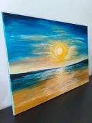 Obraz Olejny 50x70 Abstrakcja Wschód Słońca Morze Góry Szpachelka Woda