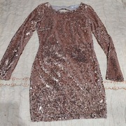 Oneness sukienka z długim rękawem szampańska cekiny cekinowa złota L