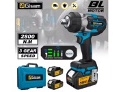 Gisam 2800Nm klucz udarowy bezszczotkowy 1/2 2x bateria 3Ah jak MAKITA 