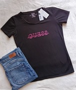 T-shirt Guess bawełna czarny, róż 