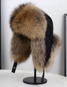 CZAPKA FUTRZANA, USZATKA, CZARNA z NATURALNEGO FUTRA LISA śr.50-60cm, r. L