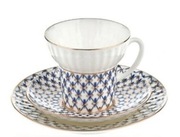 Filiżanka Fala Siatka Kobalt. i talerzyk Łomonosov