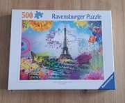 Zestaw 3 Puzzli Ravensburger 500 el. Pocztówka z Paryża, Londynu i NY