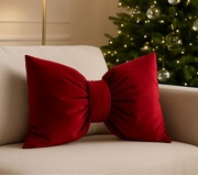 Poduszka kokarda czerwona welurowa