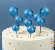 Topper piker na tort urodzinowy kule niebieskie brokat