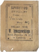 Etykieta na alkohol, SPIRYTUS ZWYCZAJNY, Lublin