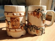 Ręcznie malowane ceramiczne kubki Kufle Beczka Relief Vintage Chmiel Okocim