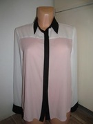 Biało-czarno-różowa koszula elegancka z długim rękawem