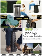 Składany stołek, toaleta przenośna, kosz na śmieci