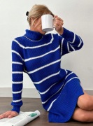 SUKIENKA MIDI DZIANINOWA W PASKI NIEBIESKA