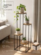 Kwietnik duży stojący metal drewno 112cm loft