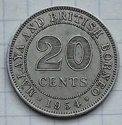 #2561 Malaje i Brytyjskie Borneo 20 centów 1954