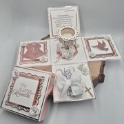 Exploding box Chrzest Święty dziewczynki kartka premium różowe złoto 