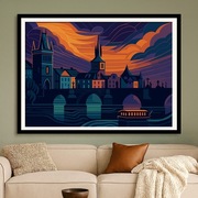 Praga Art Deco – Plakat Most Karola o Zmierzchu  grafika 60x40cm