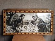 Obraz religijny Święta Rodzina, duży z lat PRL.