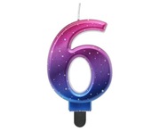 Świeczka Cyfra "6", Night Sky, metaliczna, 8 cm