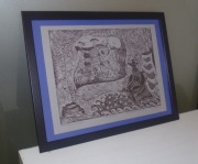 Grafik linoryt " W pokoju "