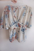 Śliczna bluzka szyfonowa z rękawem motylkowym wzór akwareli XS