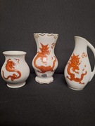 Stare porcelanowe  wazony  czerwony smok ręcznie malowane sygnowane  