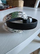 Bransoleta skórzano - metalowa na sprzączkę czarno - srebrno