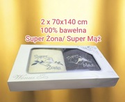 Zestaw prezentowy - Komplet ręczników Żona Mąż 2szt 70x140, 100% bawełna 