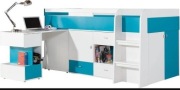 Łóżko piętrowe z wysuwanym biurkiem, szafką i półkami Mobi MO 21