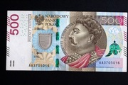 Banknot 500 zł seria AA 2016 