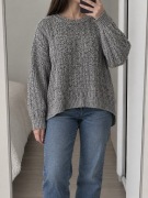 Szary melanżowy sweter oversize w warkocze H&M M