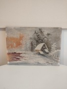 Krajobraz zimowy, obraz malowany 