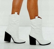 Botki MISSGUIDED 37 kowbojki kozaki białe czarne na słupku