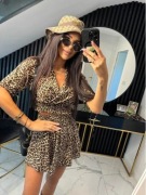 Komplet bluzka ze ściągaczem + spodenki print panterki 