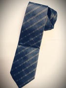 Krawat stalowy niebieski złota nitka