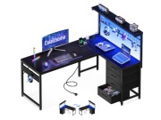 Biurko gamingowe narożne LED z szufladami RGB 130 cm