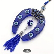  Niebieska Zawieszka z frędzlem w kształcie Podkowy z oćzkiem szczęścia.