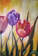 tulipany, obraz olejny, 70x50