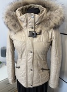 Naturalna skórzana kurtka pikowana, ocieplana puchowa, z kapturem Baldinini