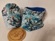 Komplet czapka komin Ocieplany zimowy Stitch i bałwanek 