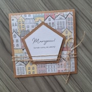 Kartka na parapetówkę, urodziny, z domkami, ręcznie robiona