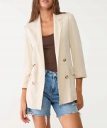 Marynarka damska żakiet beżowy z lnem boho len wiskoza Stradivarius XL