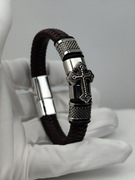 NOWA Bransoletka męska brązowa skórzana krzyż krzyżyk punk rock