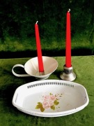 ZESTAW,kaganek, świecznik ,miska emaliowana.3szt.